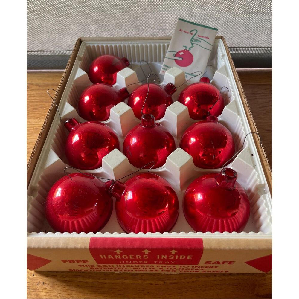 Vintage Paragon 10 Red Glass Christmas Ball Ornaments USA Made MCM